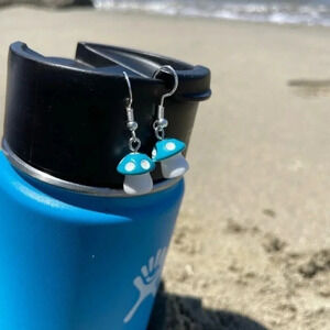 Handmade Blue Mushroom Earrings Cute Dangle Jewelry Trendy Gift
